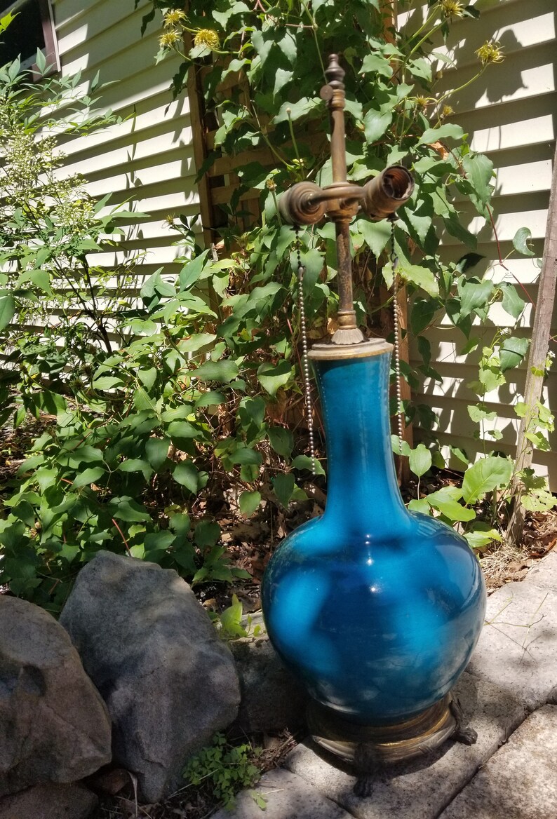 Antique Chinese Lamp Claw Foot Lamp Bronze Base Lamp Blue Etsy
