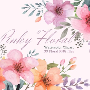 Watercolor Pink Blush Flower Clipart, Coral Pink Floral Clipart, Wedding Invitation Clipart, Pink flower PNG, Summer Pink Orange Flowers PNG