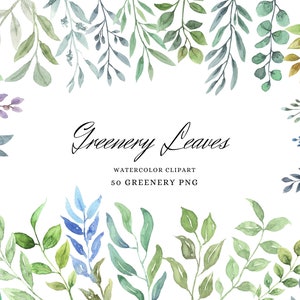 Watercolor Greenery Clipart, Green Leaves PNG, Greenery Clipart, Botanical Plants, Foilage, Green Leaves Wedding Invitation