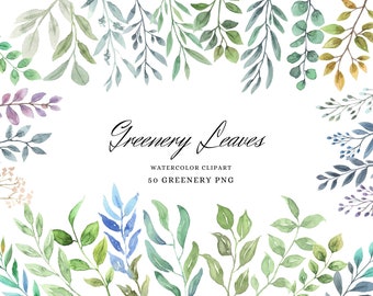 Watercolor Greenery Clipart, Green Leaves PNG, Greenery Clipart, Botanical Plants, Foilage, Green Leaves Wedding Invitation