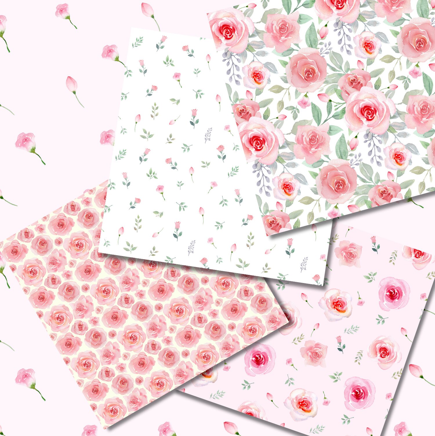 Watercolor Pink Rose Seamless Pattern: Floral Digital Paper (digital ...