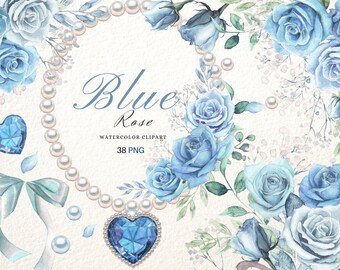 Watercolor Blue Rose Clipart: Serenity Floral PNG (Digital Download)