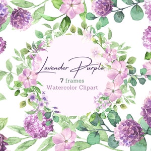 Aquarell Lavendel lila Clipart, rosa lila Hortensie, rosa violette Wildblumen Rahmen, Babyparty, Einladungen und Scrapbooking