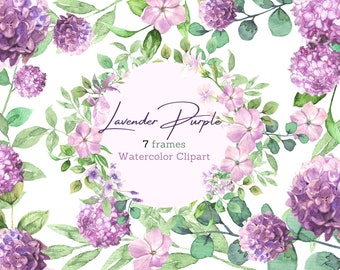 Watercolor Lavender Hydrangea Clipart: Floral Frames (Digital Download)