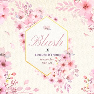 Aquarell rosa Blume Clip Art, Kirschblüten Blumenstrauß & Rahmen, Boho Pastell Rosa, Einladung zum Geburtstag, Baby Shower, Hochzeit PNG