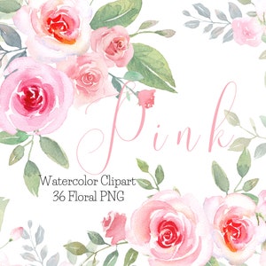 Aquarell rosa Rose Clipart, Blush rosa Blumen Rose Clipart, Hochzeitseinladung Clipart, Aquarell Blush Rose PNG, rosa Rose Elemente PNG