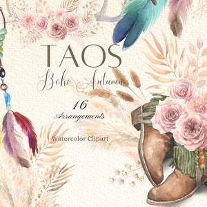 Aquarell Boho Clipart, rustikale Boho Arrangements, Federn, Boho Blumen, Herbst Blumen png, Pampas Vasen, Boho Herbst Stimmung, Herbstmode