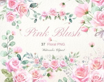Hand Painted Watercolor Pink Rose Clipart: Floral Bouquets & Elements