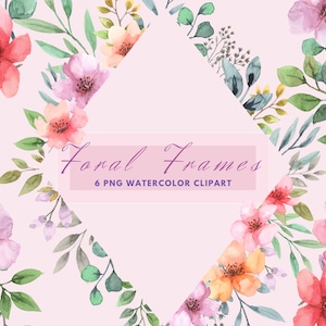 Watercolor Pink Blush Floral Frames, Coral Pink Floral Clipart, Wedding Invitation Clipart, Pink flower PNG, Pink Flowers Decoration PNG,