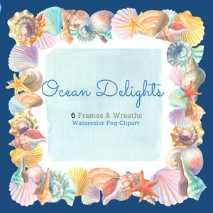 Watercolor Seashells, Sea Glasses Clipart, Pastel colorful Seashells for Summer Vacation, Travel Journal, Invitation Clipart