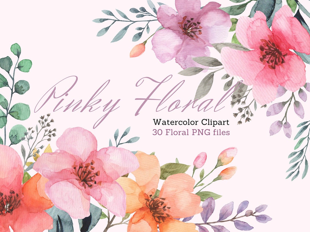 Watercolor Pink Blush Flower Clipart, Coral Pink Floral Clipart