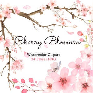 桜の水彩画クリップアート、水彩風景花 PNG、ピンクブラッシュパステルフラワークリップアート、スクラップブッキングと招待状、桜 PNG