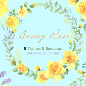 Yellow Rose Clipart Watercolor floral png, Watercolor flowers, Yellow floral clip art, Yellow flowers frame png, Watercolor Rose Frame PNG