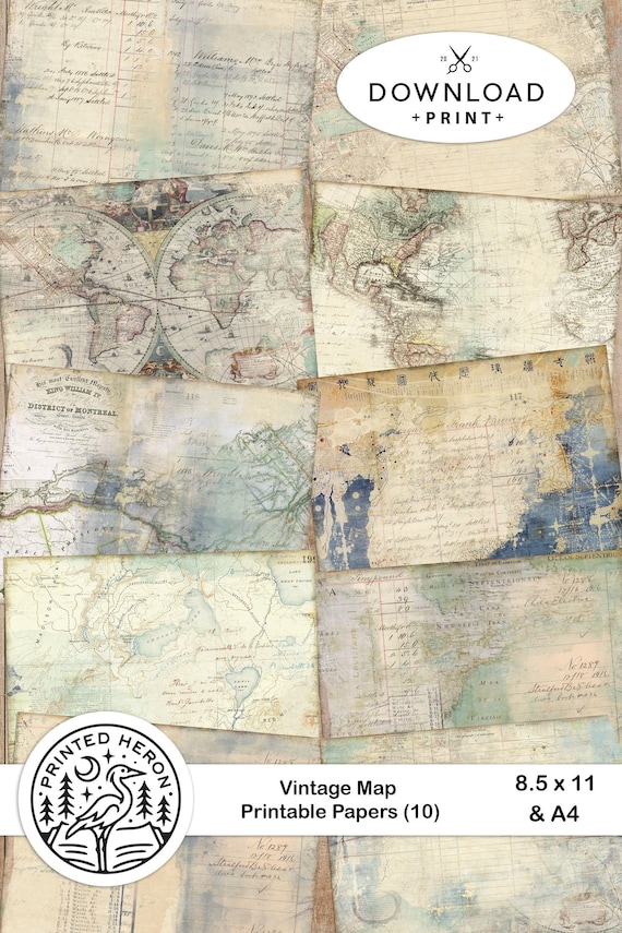 Junk Journal Printable Vintage Map Papers Vintage Paper - Etsy
