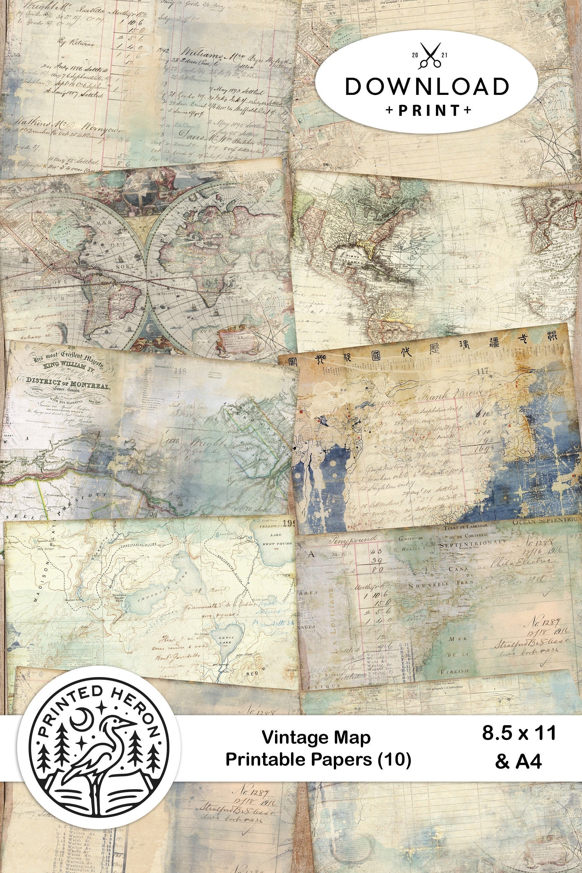 Junk Journal Printable Vintage Map Papers Vintage Paper - Etsy