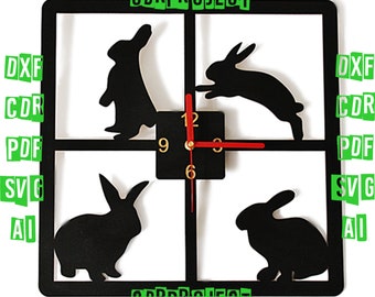 HARLES Wall CLOCK, DXF file, Laser Cut, clock plans, rabbits Wall Clock, dxf clock, Clock Dxf file, instant download, cnc clock files, file