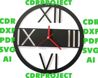 Wall CLOCK, DXF file, Laser Cut, cdr, Wall Clock Svg, Decorative Wall Clock, Laser Cut Dxf template, Clock Dxf file, cnc pattern, download