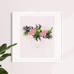 Floral Empowerment Art Print: Holding Hands Illustration (Digital Print)
