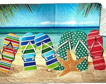 Valentina - Personalized Printed Beach Towels for Kids, 100% Absorbent Cotton, 30'' x 60'', Custom Embroidered Name (FLIP-Flops)