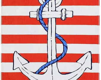 Valentina - Personalized Printed Beach Towels for Kids, 100% Absorbent Cotton, 30'' x 60'', Custom Embroidered Name (Anchor)