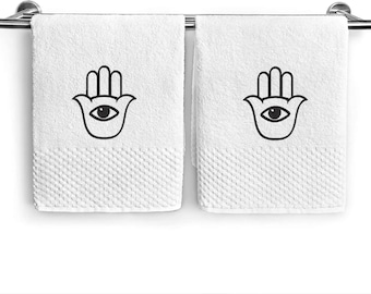 Hamsa Eye Hand Towel, 2 pack/Bathroom Hand Towels/Yoga Hand Towel/Bathroom Decoration set/Embroidered/17x28