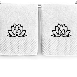 Lotus Flower Hand Towel, 2 pack/Bathroom Hand Towels/Yoga Hand Towel/Bathroom Decoration set/Embroidered/17x28