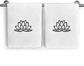 Lotus Flower Hand Towel, 2 pack/Bathroom Hand Towels/Yoga Hand Towel/Bathroom Decoration set/Embroidered/17x28