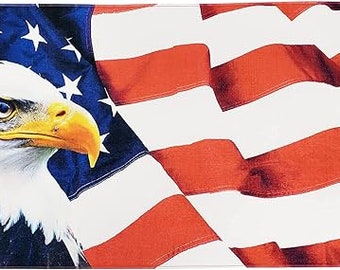 Valentina - Personalized Printed Beach Towels, 100% Absorbent Cotton, 30'' x 60'', Custom Embroidered Name (American Flag with Eagle)