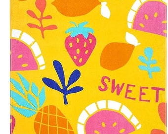 Valentina - Personalized Printed Beach Towels for Kids, 100% Absorbent Cotton, 30'' x 60'', Custom Embroidered Name (Fruit Slice)