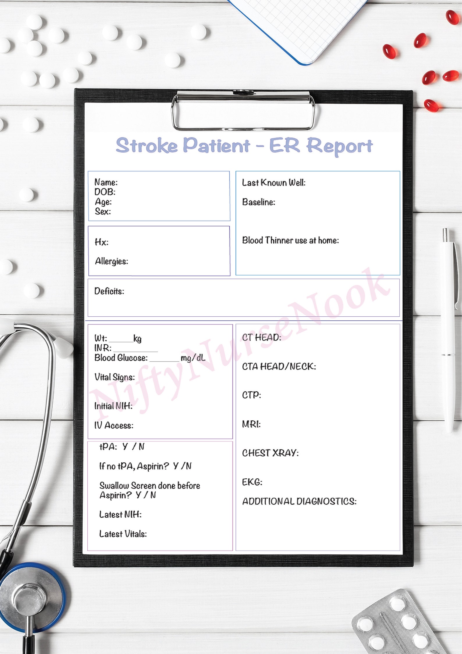 Emergency Room Nurse Report Sheet Organizational tool for ER | Etsy