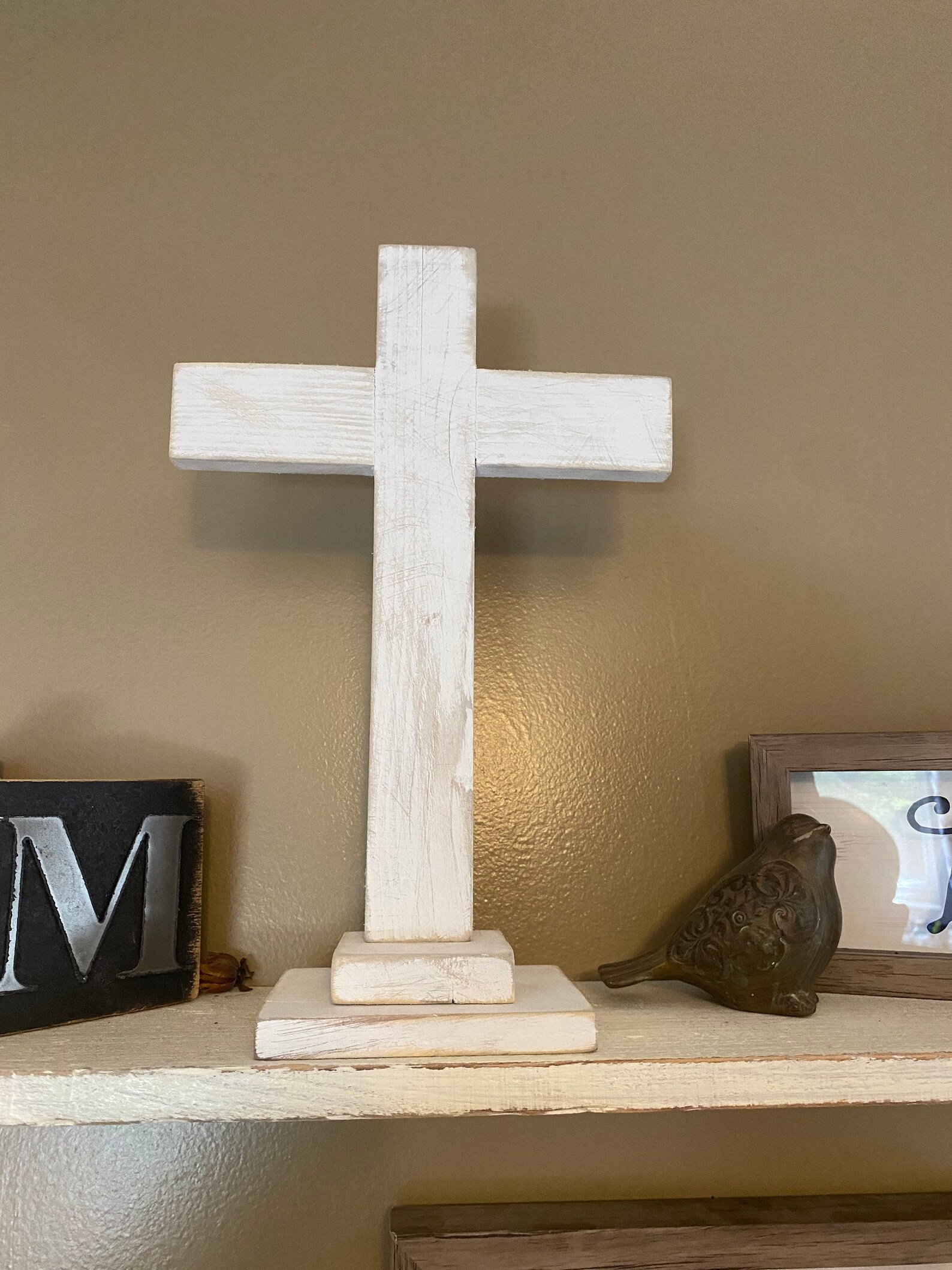 Pallet wood table top Cross in white. Rustic primitive Etsy