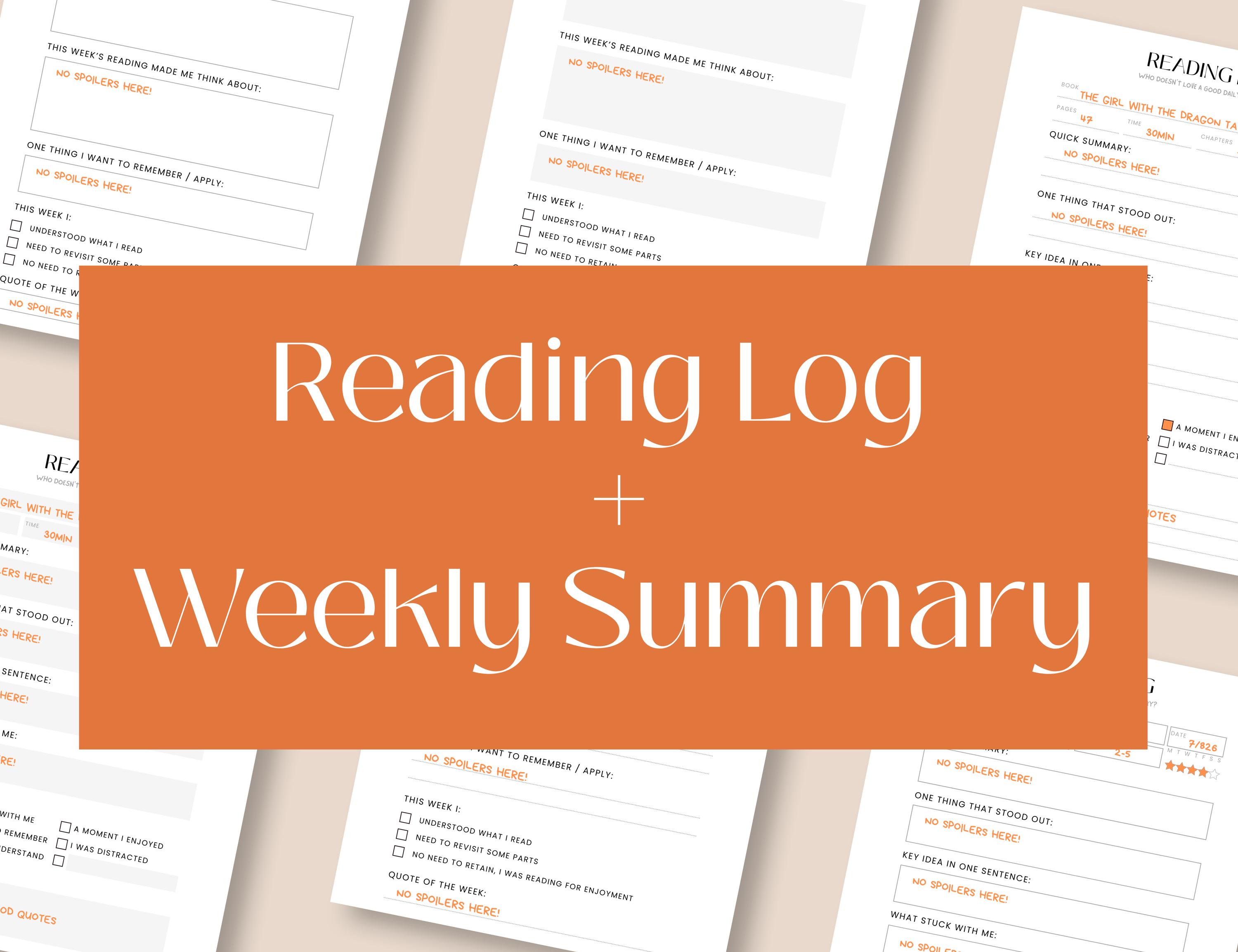 Reading Log Printable PDF | Weekly Reading Tracker | Book Log & Summary ...
