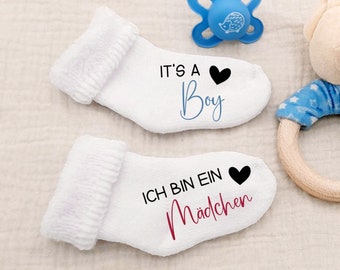 Baby Socke - Geschlechtsverkündung - It's a Boy/Girl - Ich werde ein/ Ich bin ein Mädchen/ Junge, Geschlecht verkünden | Gender Reveal