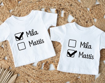 T-shirt bébé - pour jumeaux - 2 T-shirts - personnalisé avec nom - idée cadeau pour l'anniversaire de plusieurs (taille 62-92)