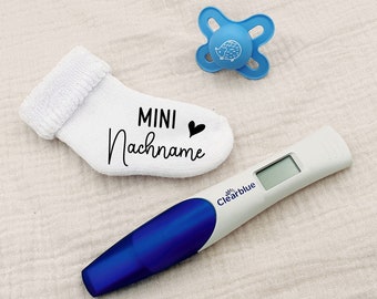 Baby Sock - Announce Pregnancy - Mini Last Name - Personalized Pregnancy Announcement