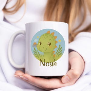 Personalized ceramic mug - Dino - Volcano - Boys and Girls - Green - ideal gift for children - mug with name, birth, school enrollment