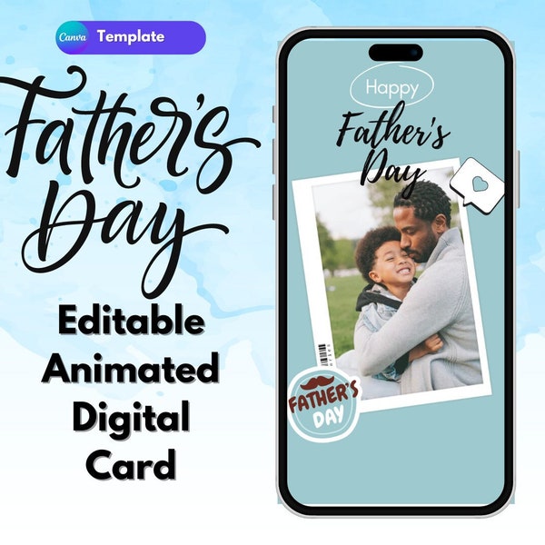 Father's Day Animated Greeting Card, Fathers Day Animated Video, Canva Editable Template, Animated Fathers Day Greeting Video