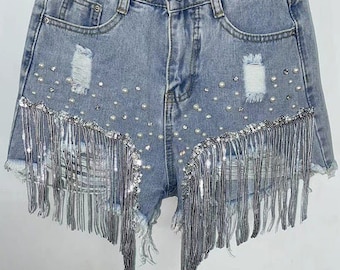 Fringe Denim Shorts - Etsy