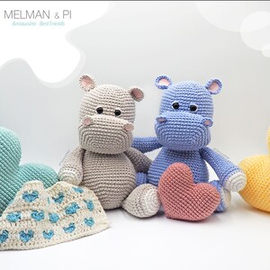 Hippo Melman And Pi Crochet Pattern PDF, Hippo Melman Amigurumi, Cute Hippo Melman Amigurumi, Crochet Pattern Amigurumi, Hippo Pattern Pdf