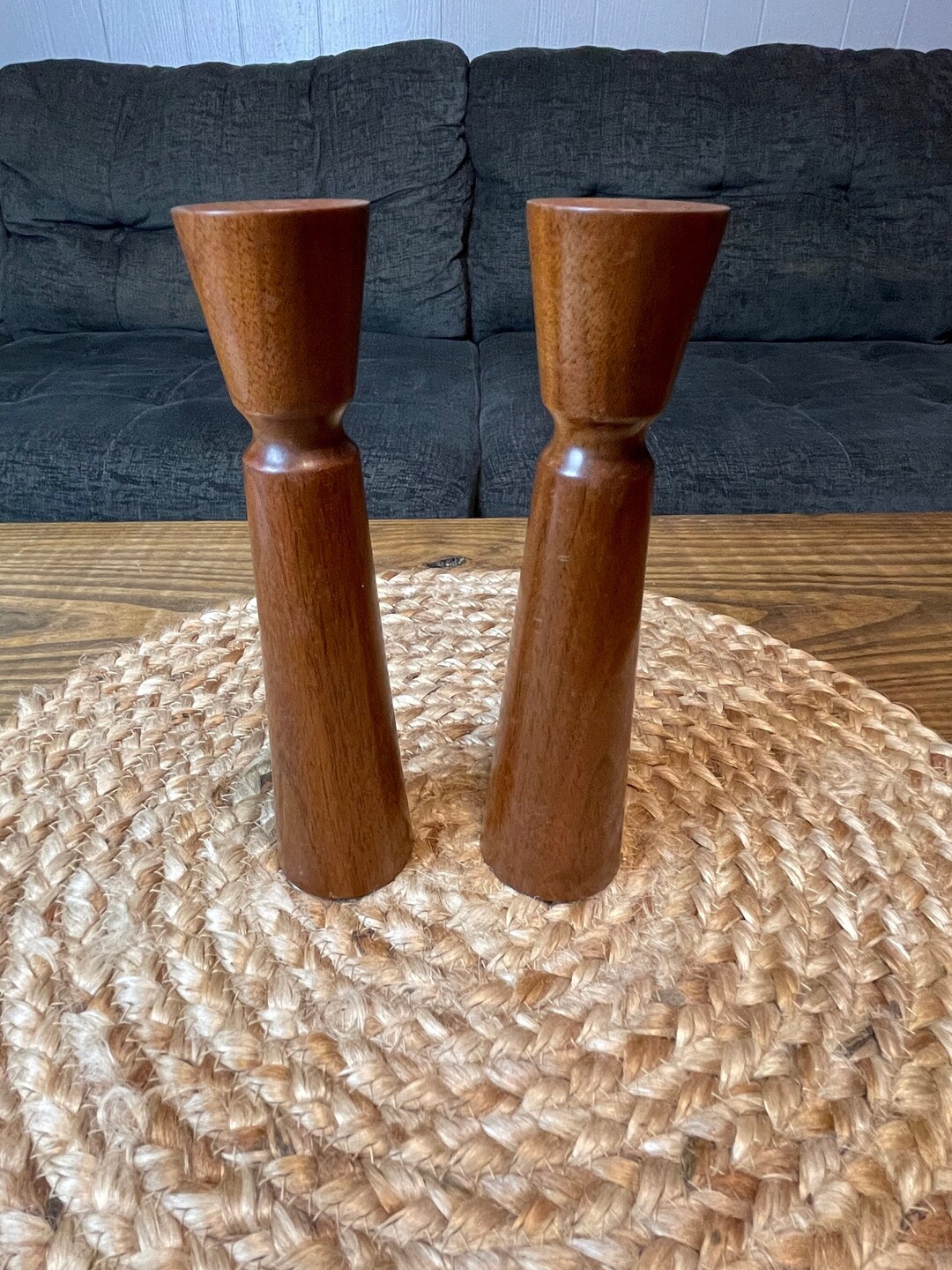 Beautiful Pair of MCM Danish Teak Wood Turned Candlestick Holders - Etsy