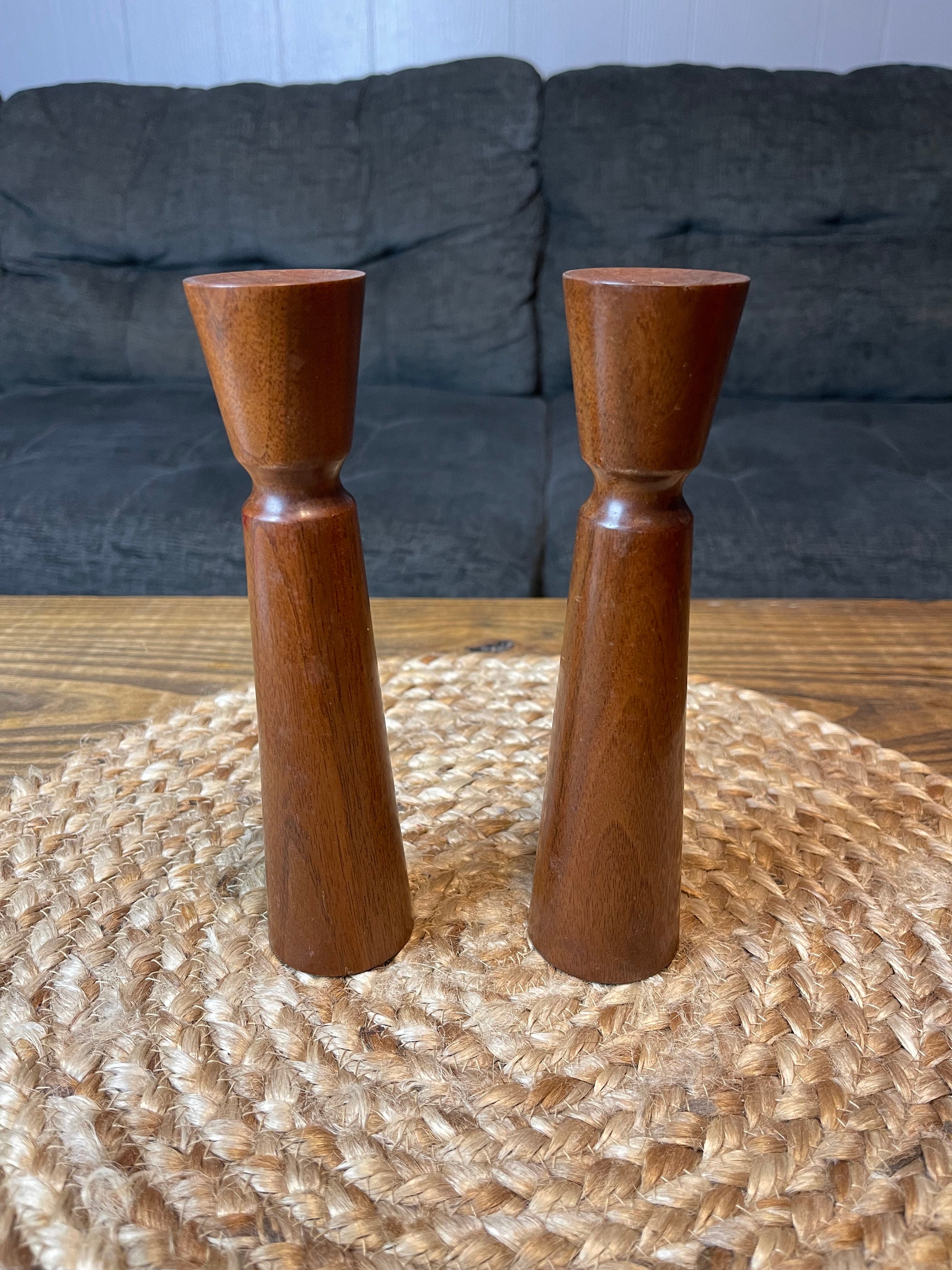 Beautiful Pair of MCM Danish Teak Wood Turned Candlestick Holders - Etsy