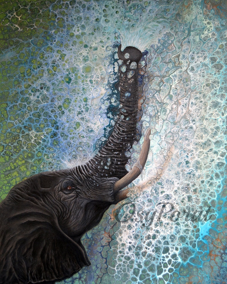 Elephant water. Blue green High quality gray Paint Ranking TOP9 Original Abstract realism