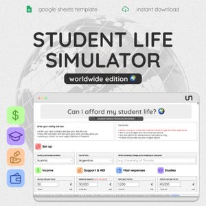 Worldwide Student Life Simulator (Google Sheets) | What-If Budget Scenarios + Next Steps | All countries edition
