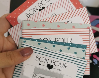 Cartes à gratter personnalisable, bon pour, ticket, Saint Valentin, anniversaire, noel, fête des mères ... (Max 50 caractères/bon, lot de 8)