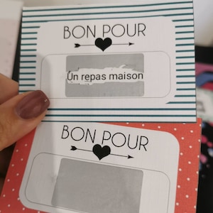 Cartes à gratter personnalisable, bon pour, ticket, Saint Valentin, anniversaire, noel, fête des mères ... Max 50 caractères/bon, lot de 8 image 3