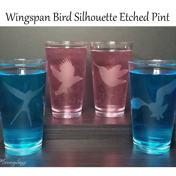 Bird Silhouette Etched Pint Glass - Multiple Designs (12+) - Listing for 1 Clear 16oz Glass - Gift for Bird Lovers & Bird Watchers