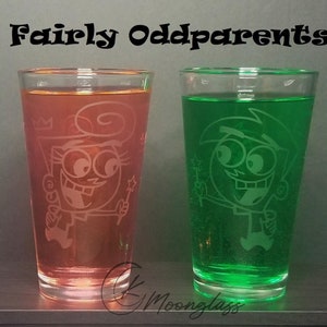 The Fairy Parents Inspired Etched Pint Glass - Customizable Fairy Godparents - Godmother Godfather Proposal Gift Idea - 16oz Clear Cup