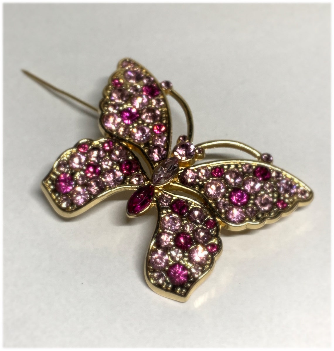 VTG Sparkling Butterfly Brooch Gold Tone con cristales Etsy