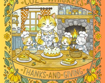 MINI Libro para colorear - Bigotes acogedores, Acción de Gracias y Acción de Gracias - Descarga digital