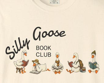 Camiseta del Club del Libro del Ganso Tonto / Ilustración de Gansos Fantasiosos, Camiseta de Algodón Teñida en Prenda